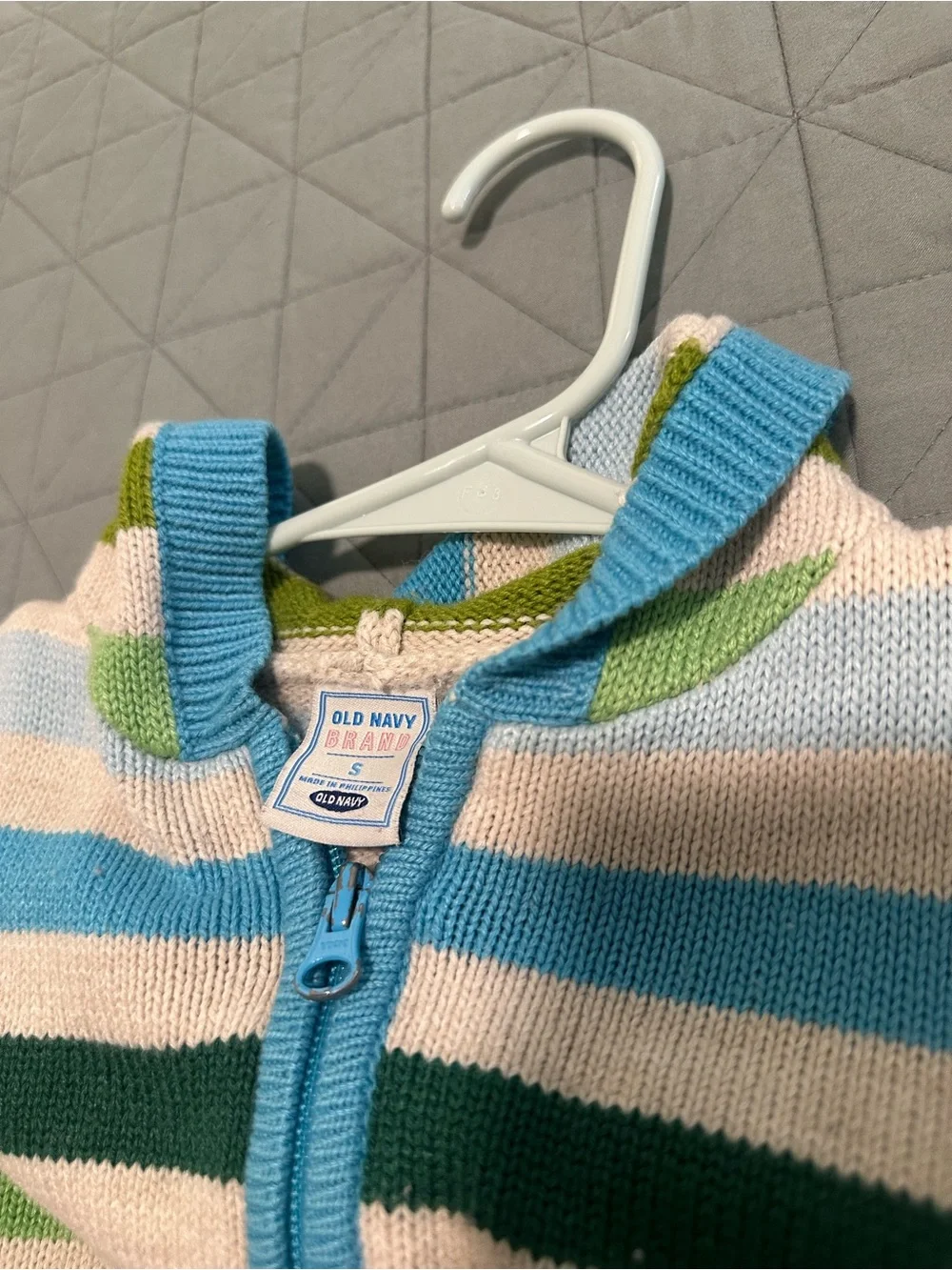 Vintage Old Navy Girls Striped Knit Zip Up Hoodie Sweater Size S